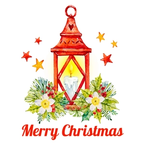 Luminous Christmas lantern sticker with stars, pine needles and white roses decoration