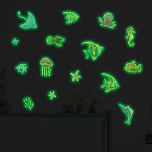 Adesivi Murali Animali Marini Luminosi al Buio Tartaruga Pesce Polpo Stella Marina Decalcomanie in PVC per Cameretta Bambini