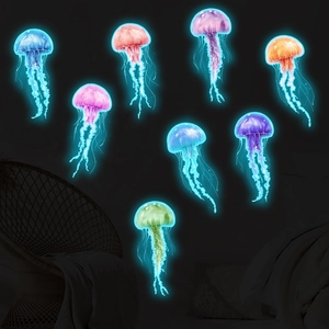 Luminous Watercolor Jellyfish Wall Stickers Glow In The Dark Marine Life Fluorescent Decals For Kids Room Bedroom Home Decor