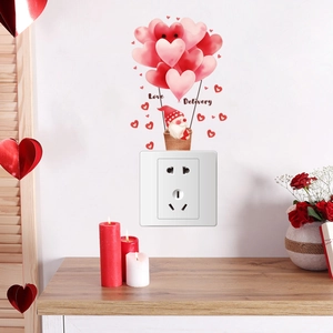 Romantic Gnome Love Delivery wall sticker decal above a power switch with heart balloons