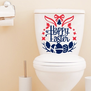 Happy Easter Toilettendeckel-Aufkleber mit Hasenohren und bunten Eiern im Bad