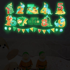 Stickers muraux chiffres phosphorescents avec mignons dinosaures pour chambre d'enfant