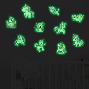 Luminous unicorn wall decals set of 10 glowing in the dark for kids room decor