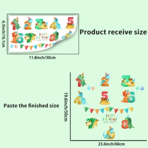 Tableau des tailles pour autocollants muraux dinosaures et chiffres pour décoration