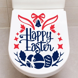 Detailansicht der Happy Easter Toilettendeckel-Aufkleber mit bunten Eiern und Hasenohren