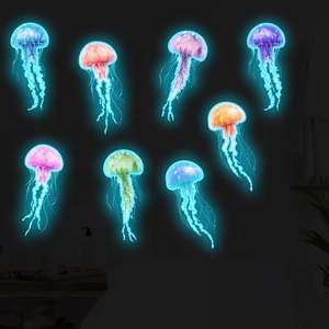 Luminous jellyfish wall stickers glow in the dark for kids room marine themed decoration