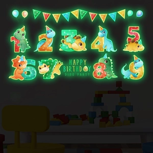 Autocollants chiffres dinosaures fluorescents pour décoration de chambre d'enfant