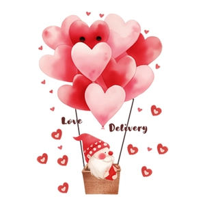Watercolor gnome in heart basket wall sticker with Love Delivery text for home decor