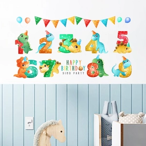 Stickers muraux dinosaures lumineux pour chambre d'enfant avec chiffres et thème anniversaire