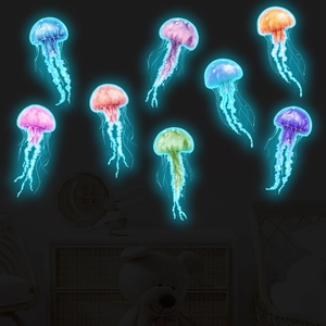 Glow in the dark jellyfish wall stickers set in 8 colors for kids bedroom decor