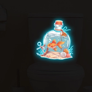 Glow in the dark wall sticker with a glowing fish in a bottle for room decoration