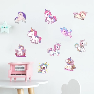 Luminous unicorn wall decals set for kids room with glow in the dark fantasy designs