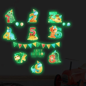 Stickers muraux chiffres dinosaures fluorescents pour chambre d'enfant et anniversaire