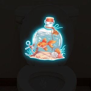Luminous PVC Wall Sticker Glow In The Dark Ocean Bottle Goldfish Pattern Waterproof Removable Decal For Kids Room Bathroom