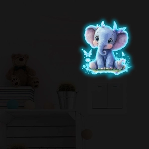 Glow in the dark cute elephant and butterflies wall sticker set for light switches