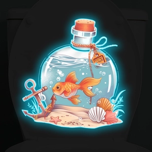 Luminous wall sticker with goldfish bottle and anchor design on black background