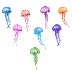Luminous blue watercolor jellyfish wall stickers set for children's bedroom decoration