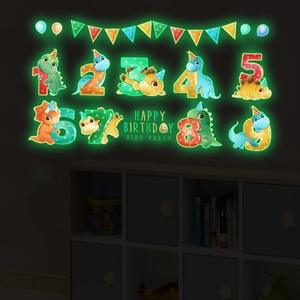 Autocollants chiffres dinosaures lumineux pour décoration murale de chambre d'enfant