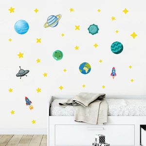 Adesivi murali sistema solare luminosi con stelle e pianeti per la camera dei bambini