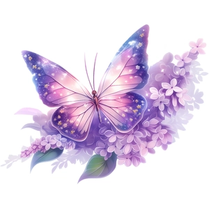 Sticker mural papillon violet et fleurs de lilas pour décoration de chambre à coucher
