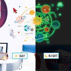 Solar system wall decals showing day and night glow effects with planets and stars