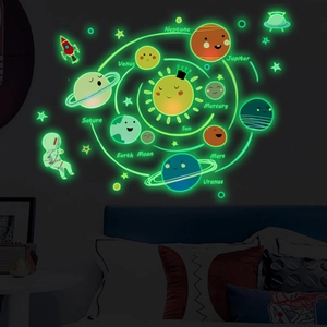 Glow in the dark solar system wall stickers with planets and astronauts for kids room
