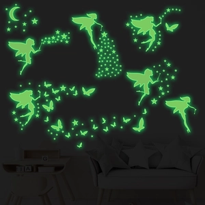 Luminous wall stickers set with fairies stars and moon for dark room decoration