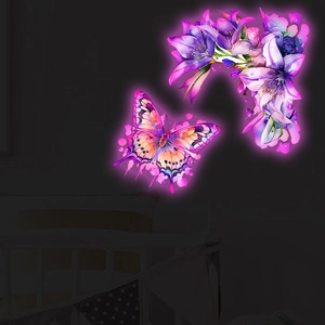 Luminous Butterfly Lily Flower Wall Sticker PVC Glow In The Dark Neon Wall Decal For Bedroom Living Room Home Decoration