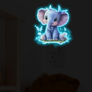 Glow-in-the-dark cute elephant wall sticker with butterflies for light switch decor