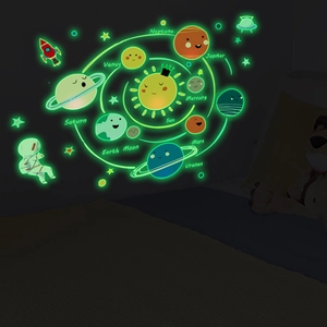 Luminous solar system wall stickers glowing in dark for kids room planet wall decor