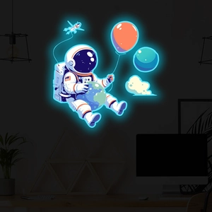 Luminous astronaut neon wall light with Earth and balloon for bedroom decor
