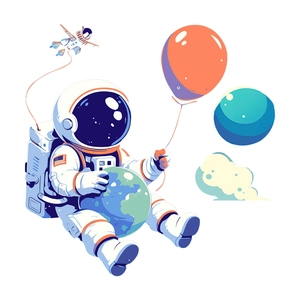 Luminous astronaut wall sticker with earth and spacecraft for kids room decor