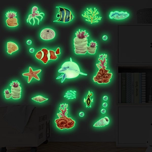 Glow In The Dark Marine Life Wall Stickers Luminous Sea Animal Dolphin Octopus Coral Fish Wall Decals For Kids Bedroom Decor