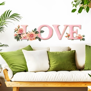Romantic pink rose floral LOVE letter wall stickers for living room home decor