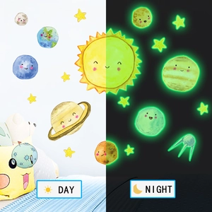 Glow in the dark solar system wall stickers showing day and night fluorescent effect