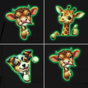 Luminous Glow In The Dark Cartoon Animal Wall Stickers PVC Fluorescent Cow Giraffe Dog Switch Decals For Kids Room Decor