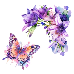 Luminous watercolor butterfly and lily flower wall stickers for home decoration