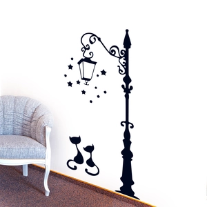 Street lamp and black cat wall sticker set for cozy home living room wall decoration