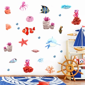 Luminous ocean animal wall stickers with watercolor sea creatures for nursery room decor