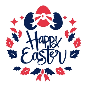 Flaches Vektordesign der Happy Easter Wandsticker mit Eiern und festlichen Stechpalmen