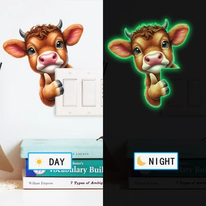 Luminous calf wall sticker showing day and night glow effects on light switch panel