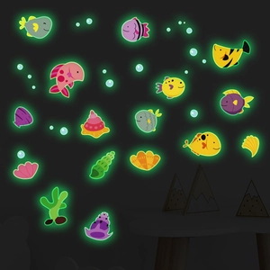 Stickers Muraux Organismes Marins Lumineux Pour Chambre Enfants Dessin Animé Poissons Océan Corail Décalcomanies En PVC