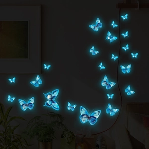Stickers muraux papillon 3D lumineux bleus pour décoration de chambre et de miroir