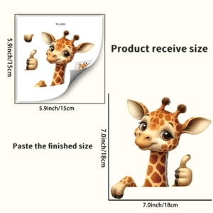 Detailed size chart for luminous giraffe wall sticker showing product layout and final dimensions