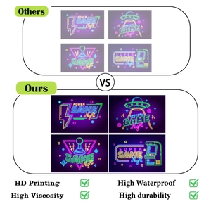 Detail of neon game night wall stickers showing high-resolution print quality and colors