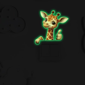 Luminous cute giraffe wall sticker for light switches with bright green glow in the dark
