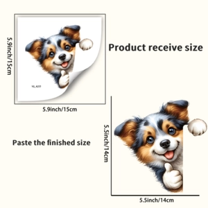 Luminous cartoon puppy wall sticker size comparison showing 15x15cm received dimensions