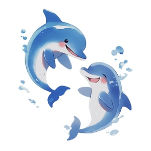Stickers muraux lumineux avec deux mignons dauphins bleus et bulles pour salle de bain