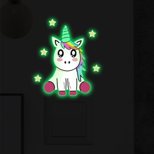 Glow-in-the-dark unicorn and stars wall stickers for room light switches