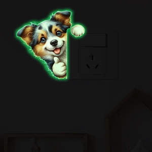 Glow-in-the-dark Australian Shepherd puppy light switch sticker with thumbs-up pose
